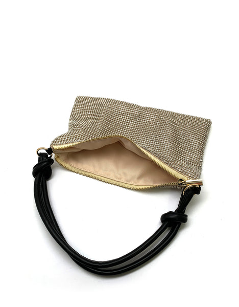 Raya Crystal Pouch with Faux Leather Shoulder Strap