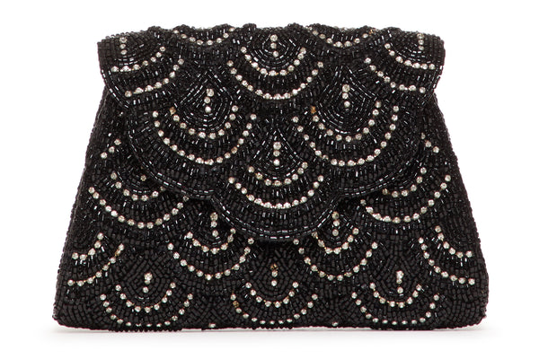 Charlotte Fully Beaded Scallop Pattern Pouch Clutch