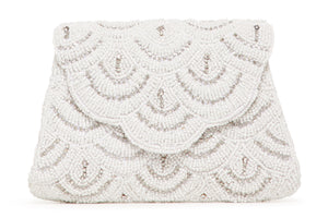 Charlotte Fully Beaded Scallop Pattern Pouch Clutch